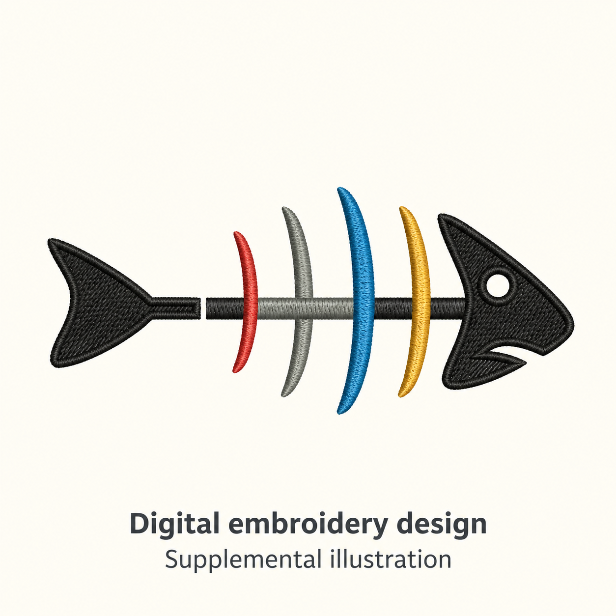Illustrative preview of Multicolor Fish Skeleton Embroidery Design.