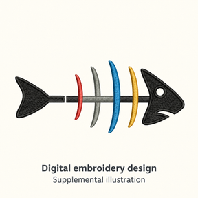 Illustrative preview of Multicolor Fish Skeleton Embroidery Design.
