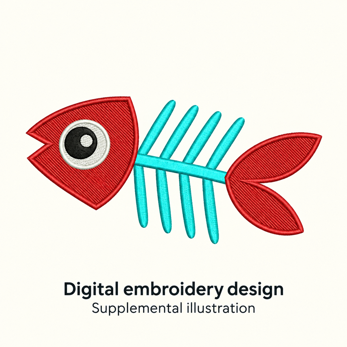Illustrative preview of Red and Aqua Fish Skeleton Embroidery Design.