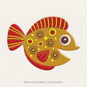 Illustrative preview of Colorful Patterned Fish Embroidery Design.