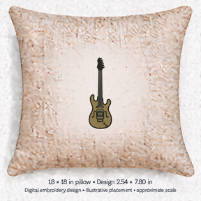 Illustrative placement of Electric Guitar Embroidery Design, design 2.54 × 7.80 in on an 18 × 18 in pillow; approximate scale.