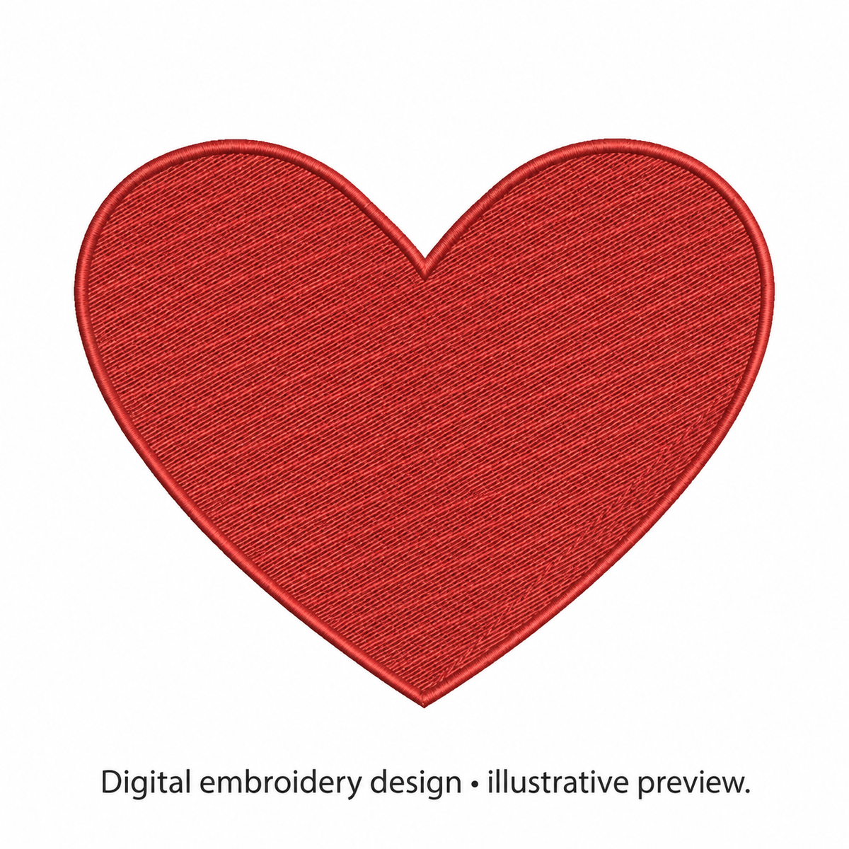 Digital embroidery mockup of Solid Red Heart Embroidery Design; illustrative preview.
