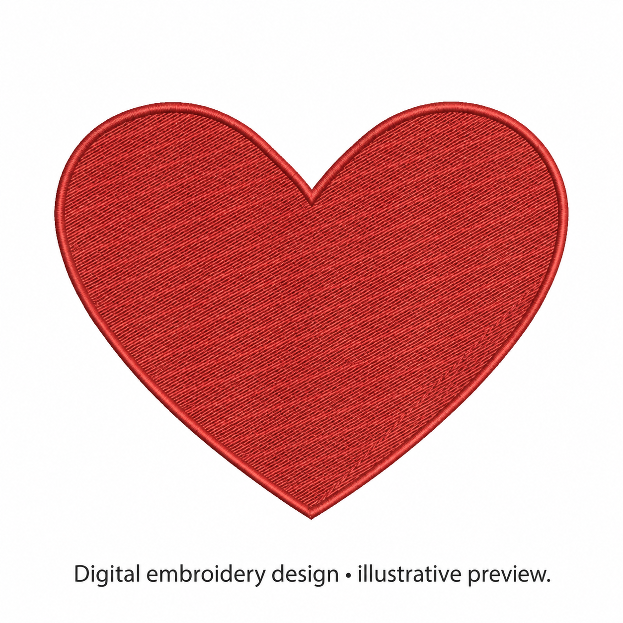 Digital embroidery mockup of Solid Red Heart Embroidery Design; illustrative preview.