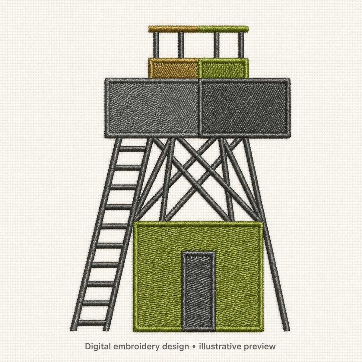 Illustrative preview of Lookout Tower Embroidery Design.