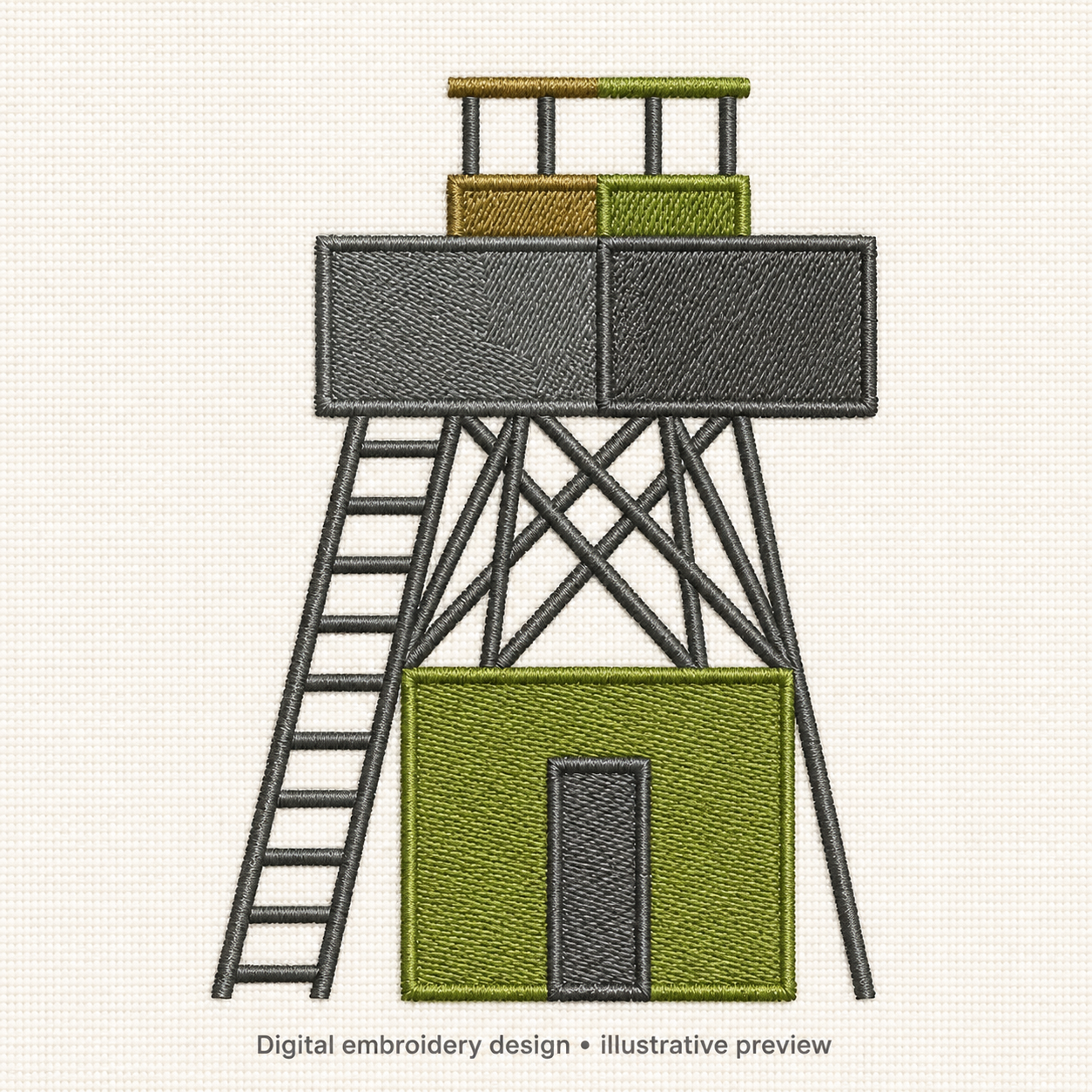 Illustrative preview of Lookout Tower Embroidery Design.