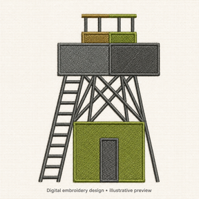 Illustrative preview of Lookout Tower Embroidery Design.