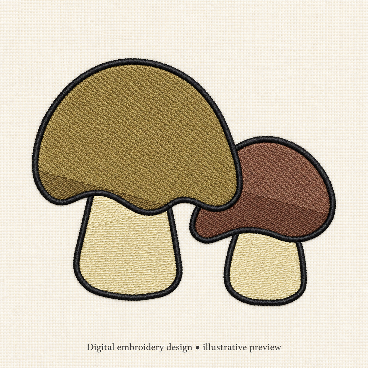Illustrative preview of Brown Mushroom Pair Embroidery Design.