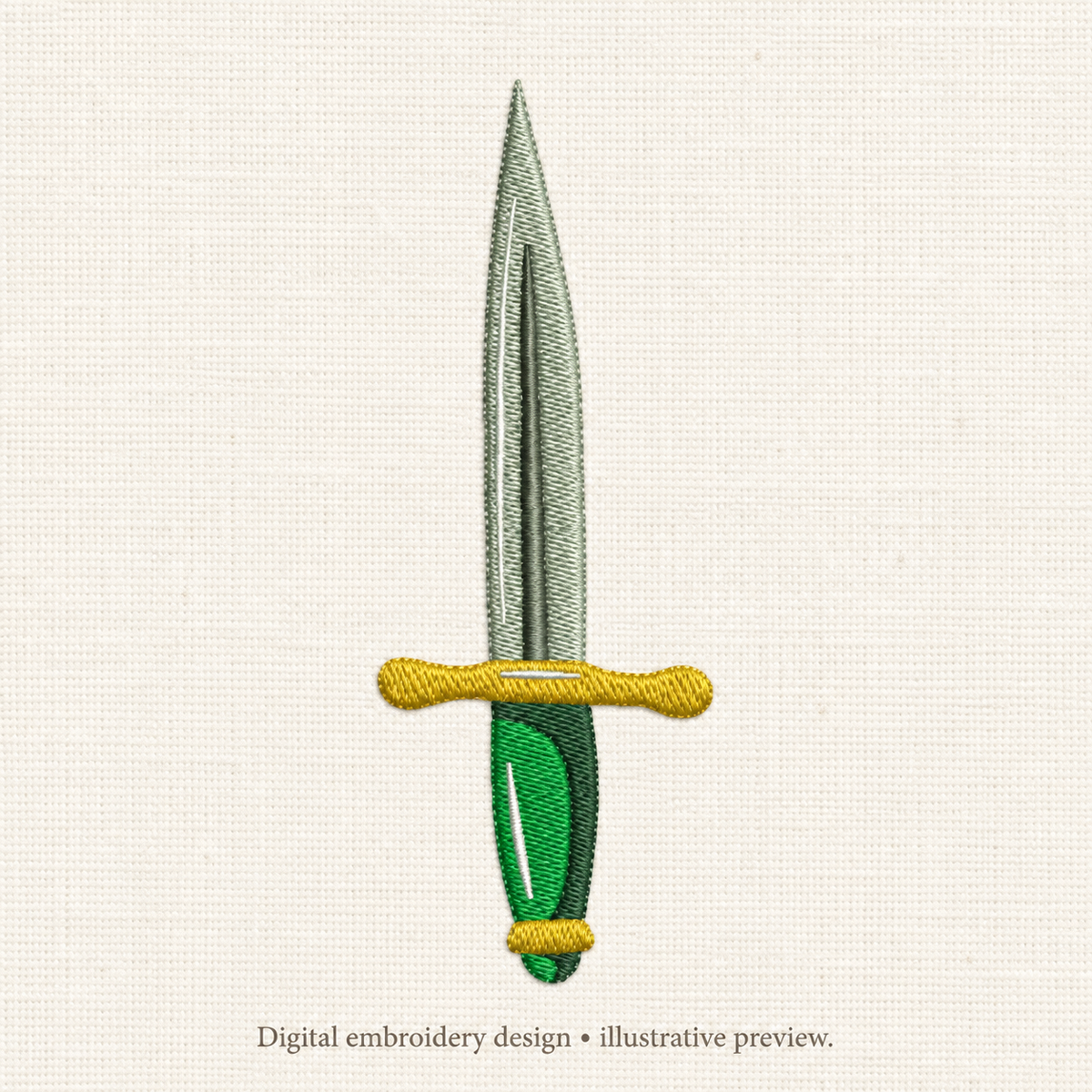 Illustrative preview of Dagger with Green Handle Embroidery Design.