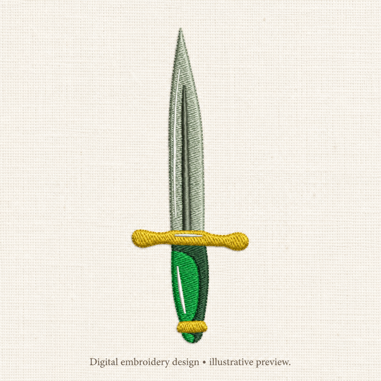 Illustrative preview of Dagger with Green Handle Embroidery Design.