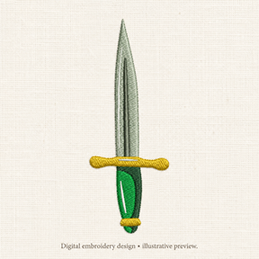 Illustrative preview of Dagger with Green Handle Embroidery Design.