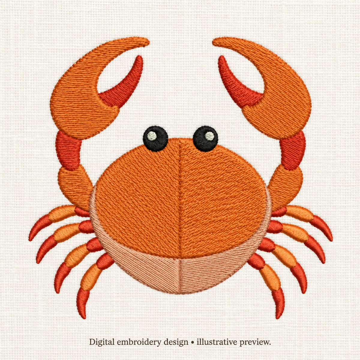 Illustrative preview of Orange Crab Embroidery Design.