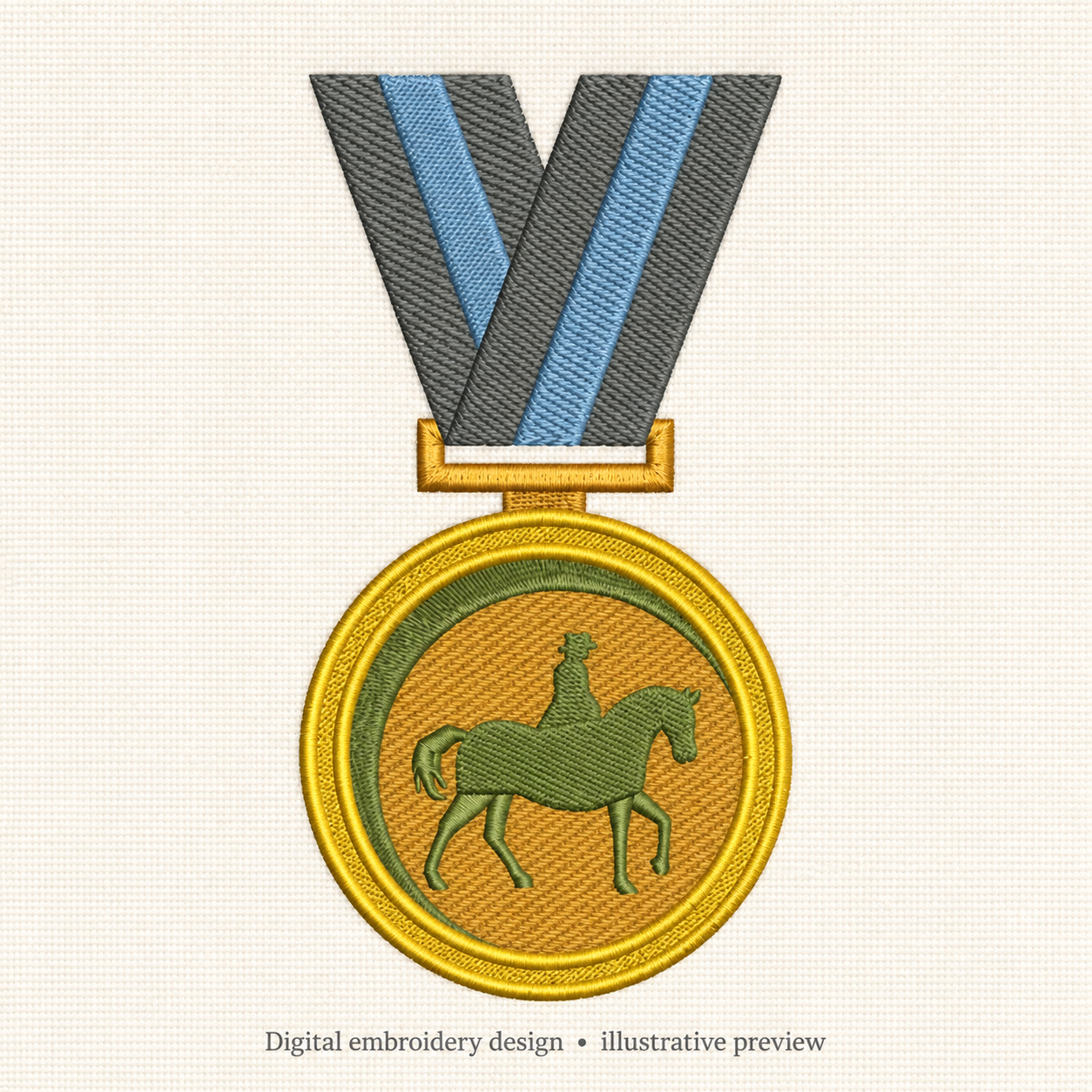 Illustrative preview of Horse Rider Medal Embroidery Design.