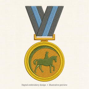 Illustrative preview of Horse Rider Medal Embroidery Design.