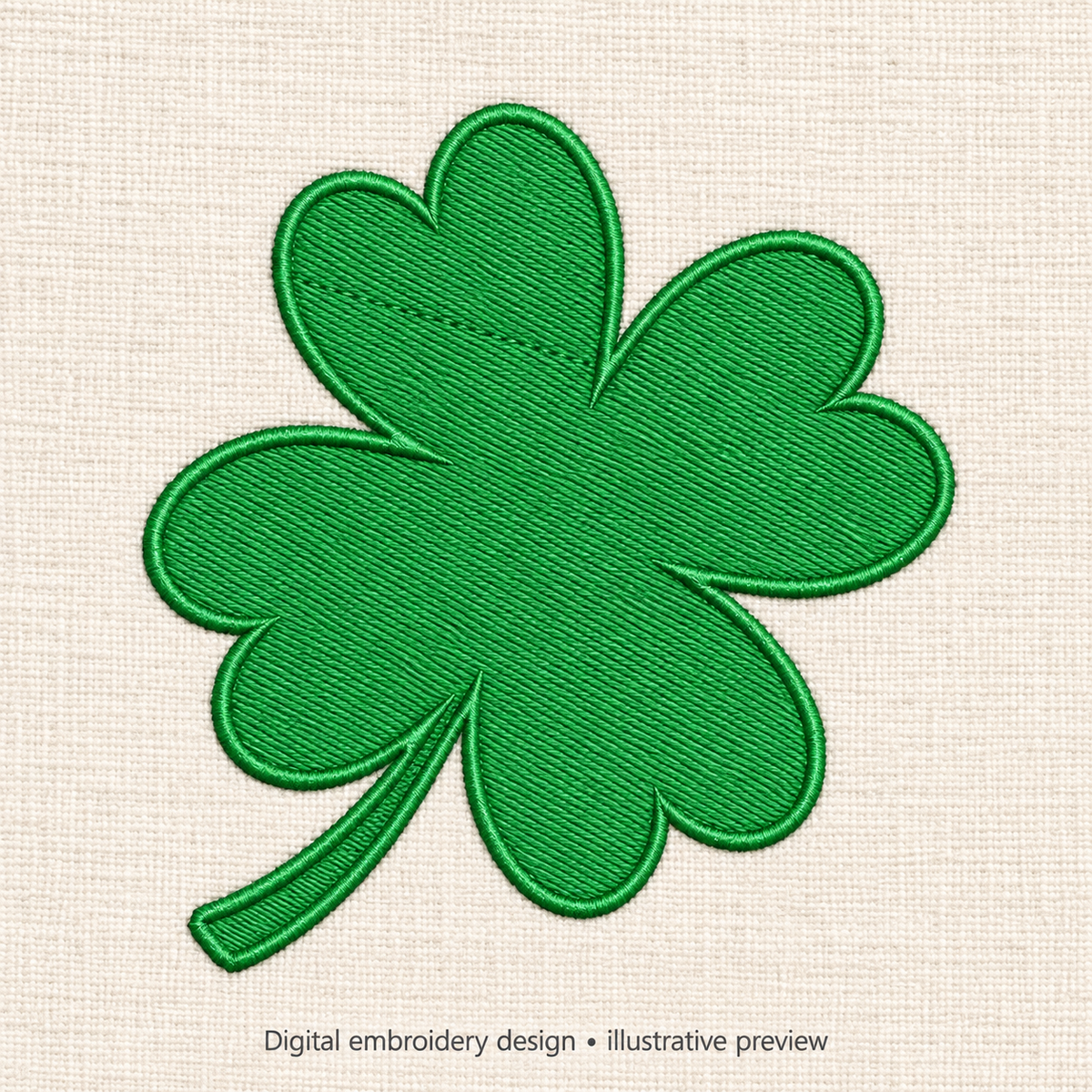 Illustrative preview of Green Four-Leaf Clover Embroidery Design.