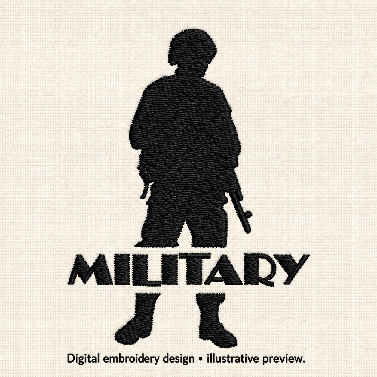 Illustrative preview of Military Soldier Silhouette Machine Embroidery Design.
