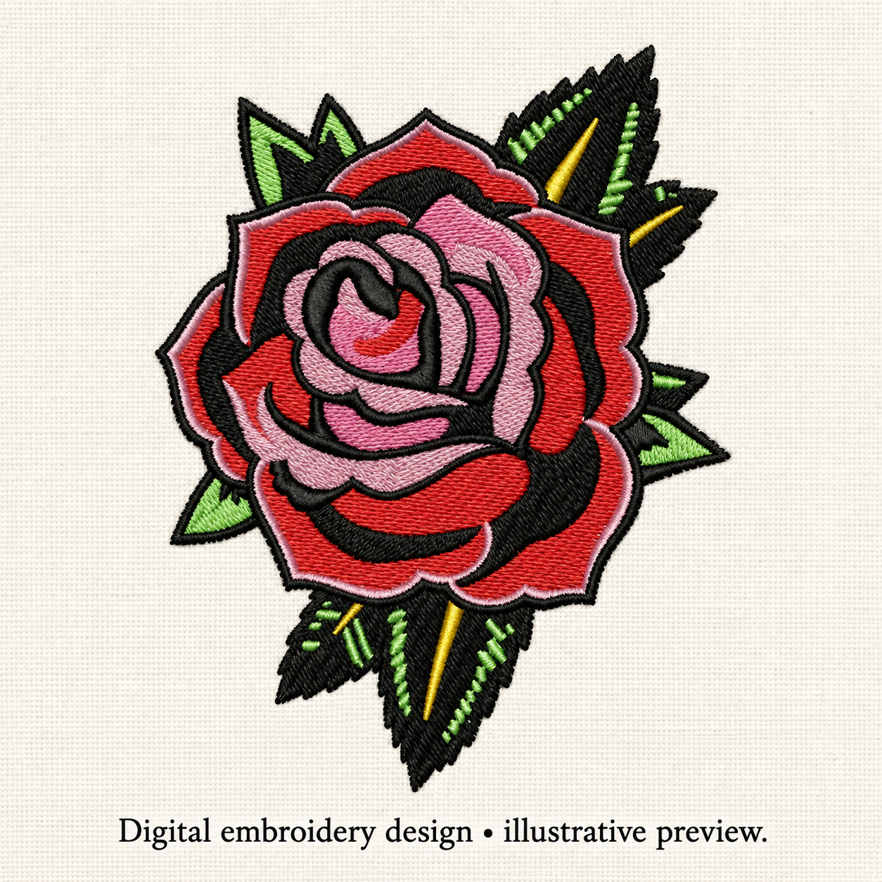 Illustrative preview of Red and Pink Rose Embroidery Design.