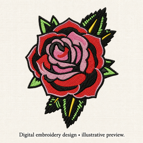 Illustrative preview of Red and Pink Rose Embroidery Design.