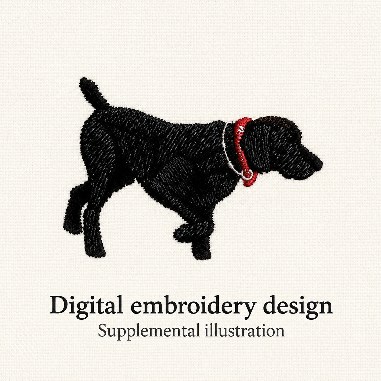 Illustrative preview of Black Dog with Red Collar Embroidery Design.