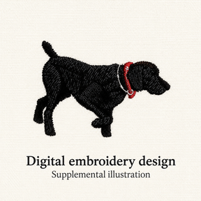 Illustrative preview of Black Dog with Red Collar Embroidery Design.