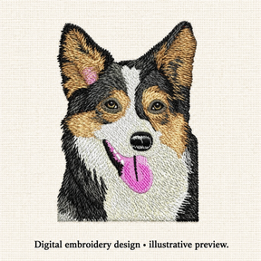 Illustrative preview of Tricolor Dog Portrait Embroidery Design.
