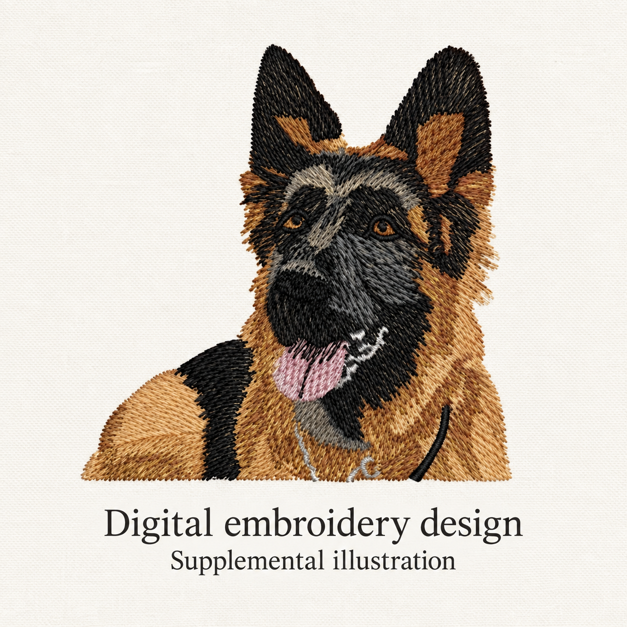 Illustrative preview of German Shepherd Portrait Embroidery Design.