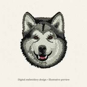 Illustrative preview of Husky Face Embroidery Design.