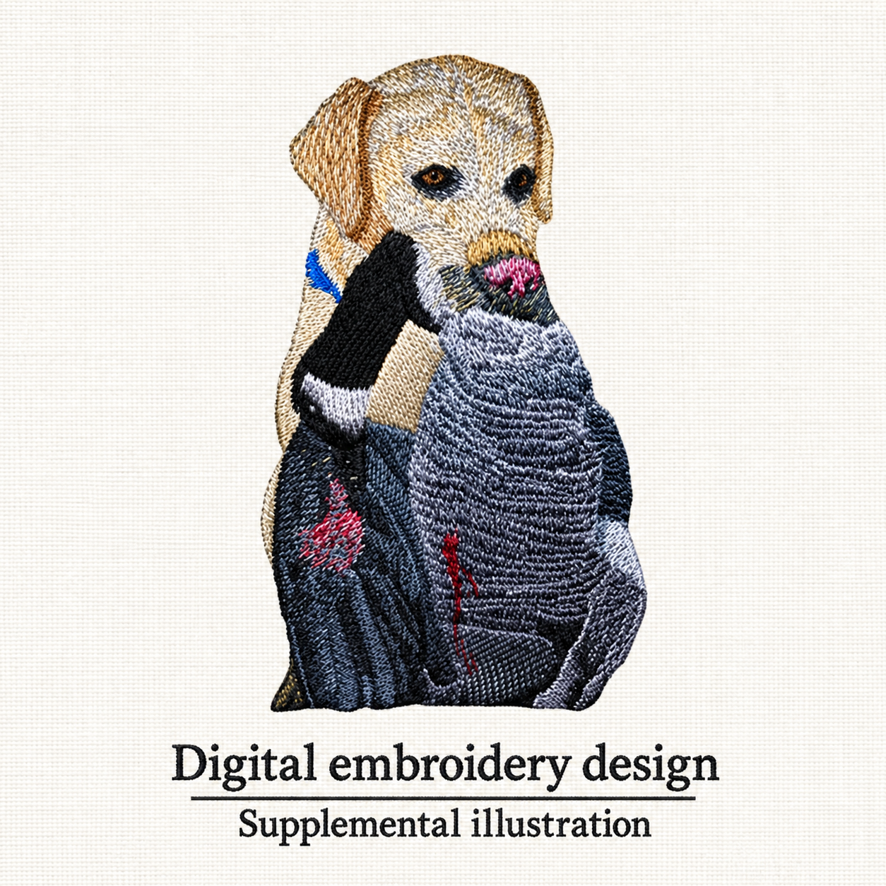 Illustrative preview of Hunting Dog with Bird Embroidery Design.