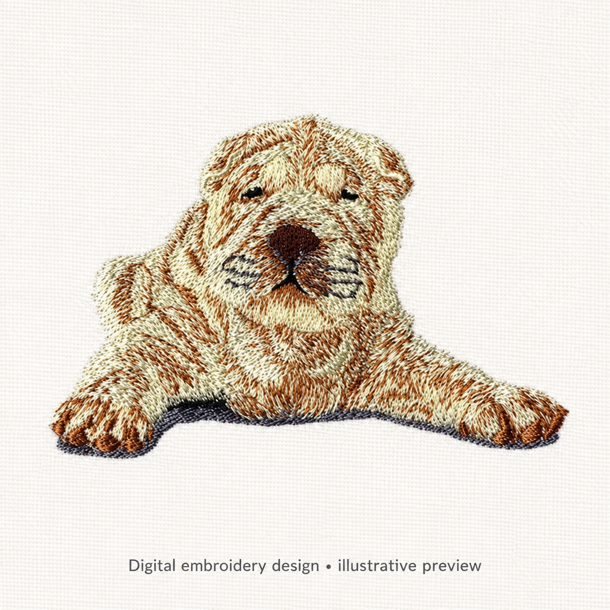 Illustrative preview of Resting Tan Dog Embroidery Design.