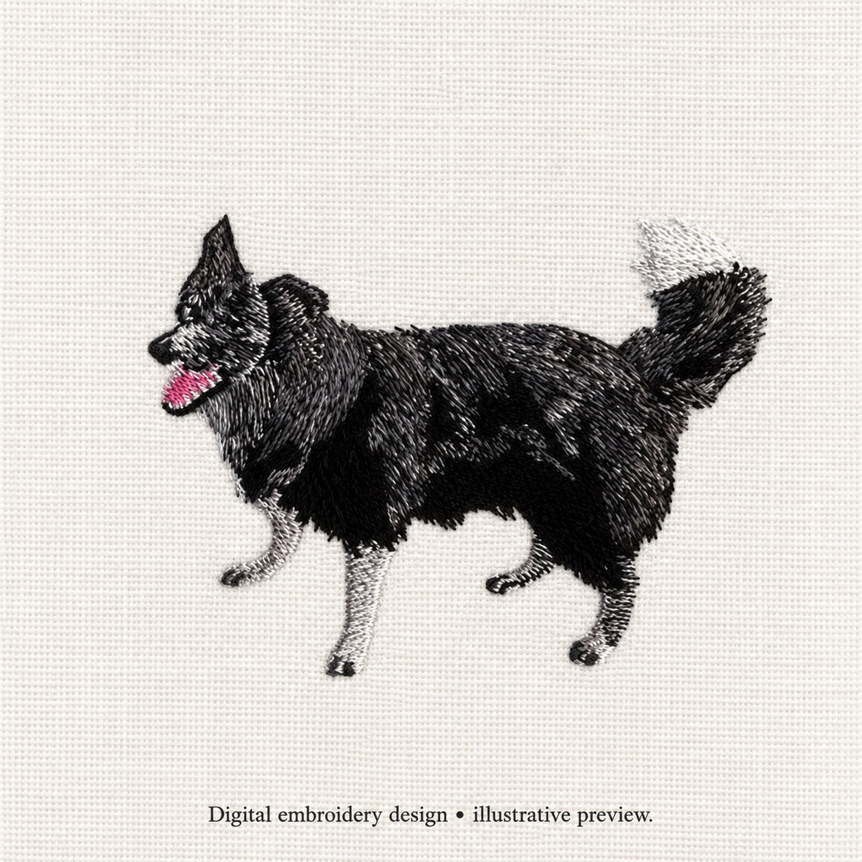 Illustrative preview of Standing Black Dog Embroidery Design.