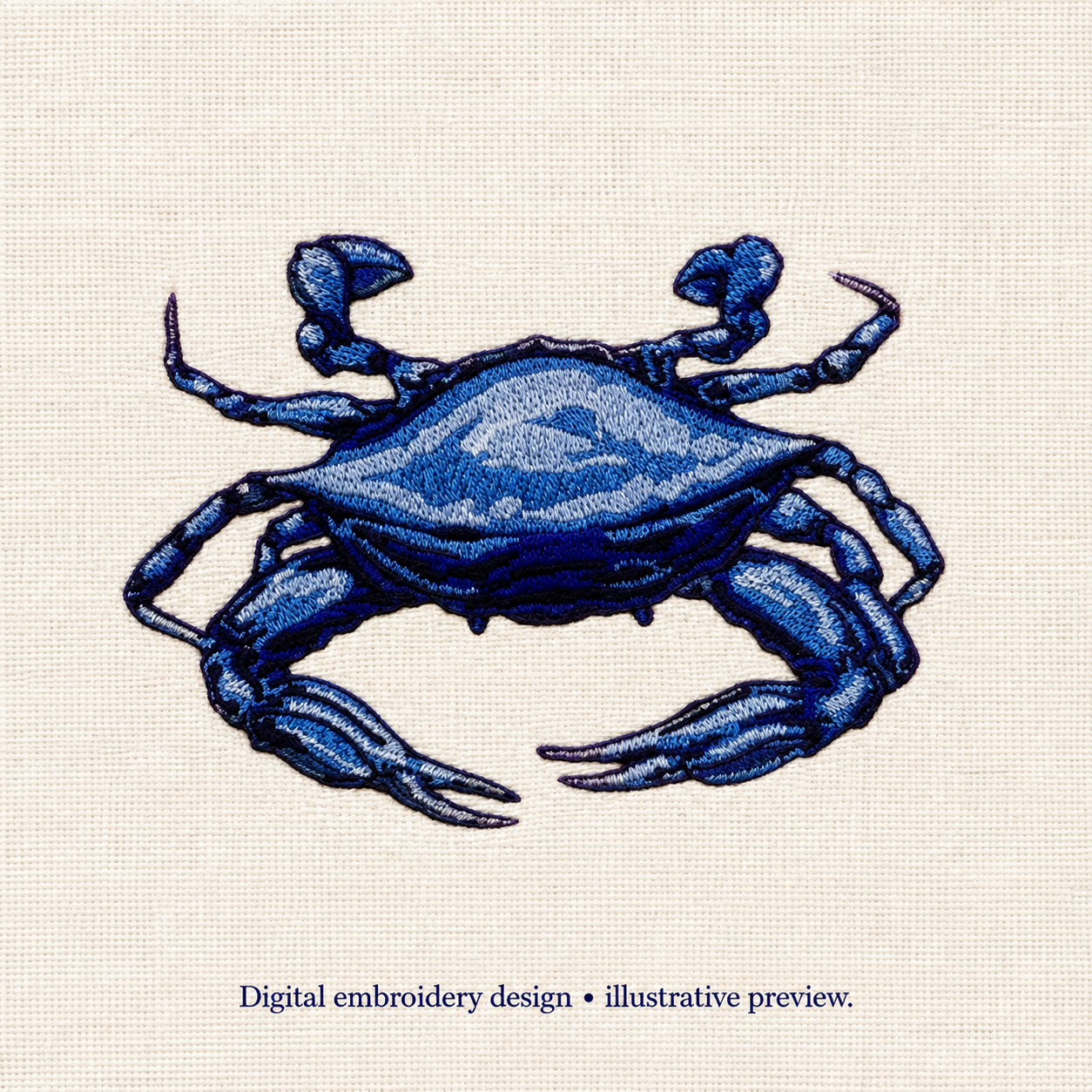 Illustrative preview of Blue Crab Embroidery Design.