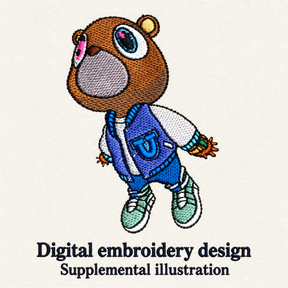 Illustrative preview of Cartoon Bear in Blue Jacket Embroidery Design.