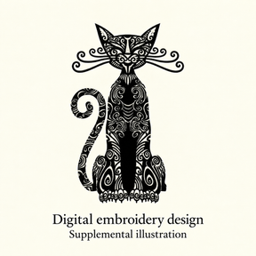 Illustrative preview of Ornamental Black Cat Embroidery Design.