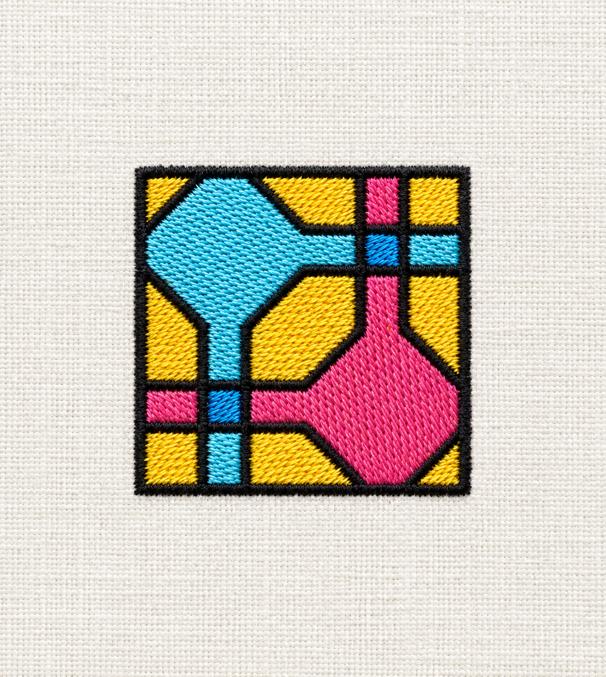 Illustrative preview of Pink and Blue Geometric Square Embroidery Design.