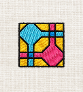 Illustrative preview of Pink and Blue Geometric Square Embroidery Design.