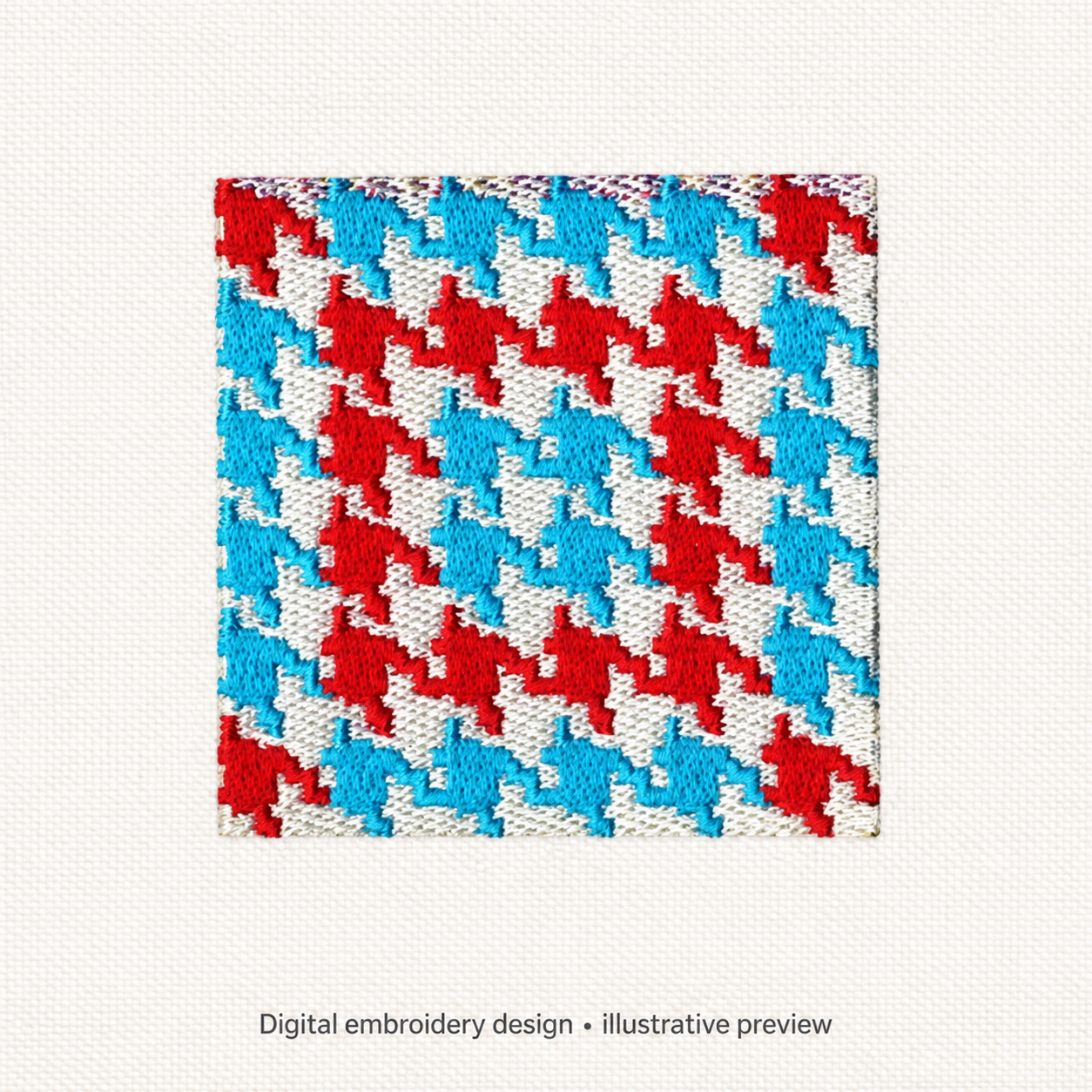 Illustrative preview of Blue and Red Houndstooth Embroidery Design.