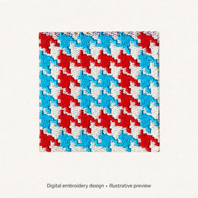 Illustrative preview of Blue and Red Houndstooth Embroidery Design.