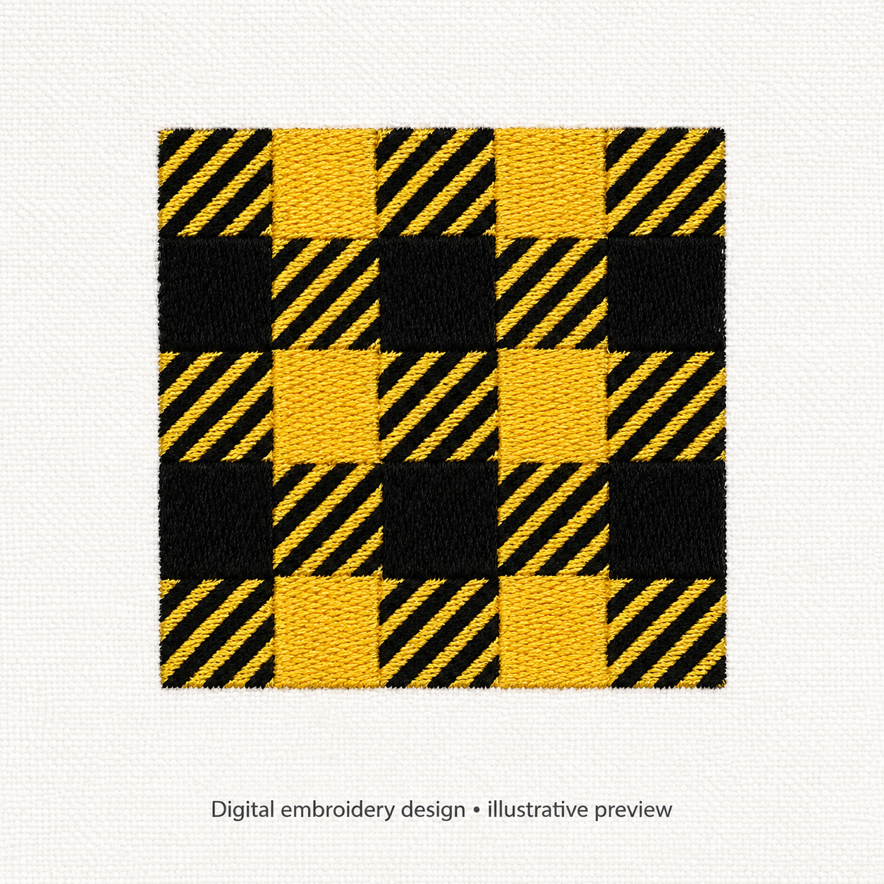Illustrative preview of Black and Yellow Check Pattern Embroidery Design.