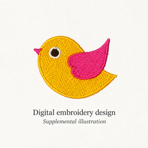 Illustrative preview of Yellow Bird with Pink Wing Embroidery Design.