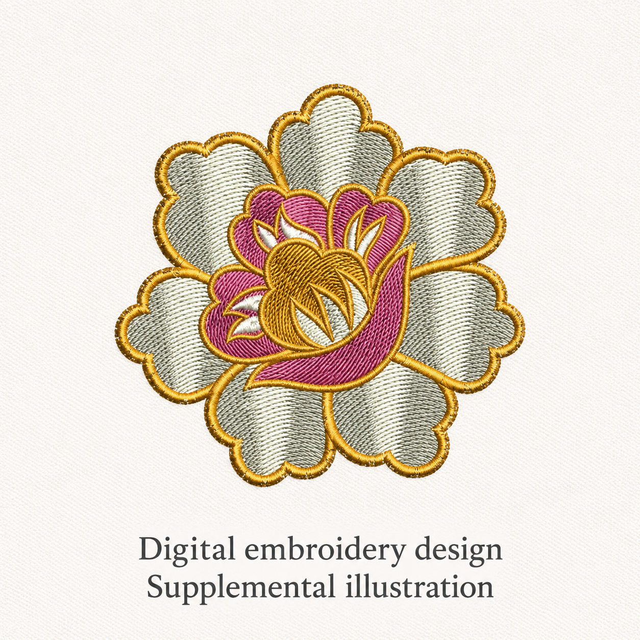 Illustrative preview of Cream and Pink Flower Embroidery Design.
