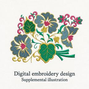 Illustrative preview of Floral Bouquet with Green Leaves Embroidery Design.