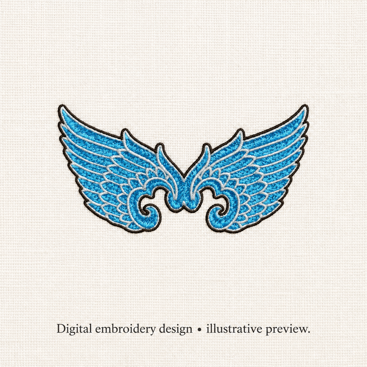 Illustrative preview of Blue Decorative Wings Embroidery Design.