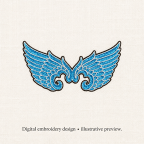 Illustrative preview of Blue Decorative Wings Embroidery Design.