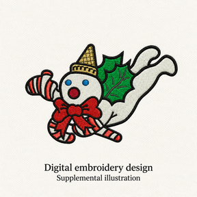 Illustrative preview of Holiday Character with Candy Cane Embroidery Design.