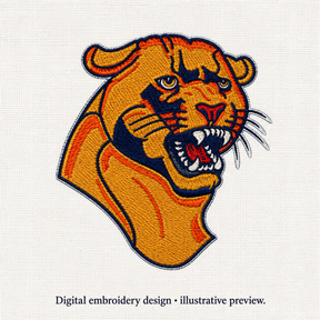 Illustrative preview of Snarling Puma Head Embroidery Design.