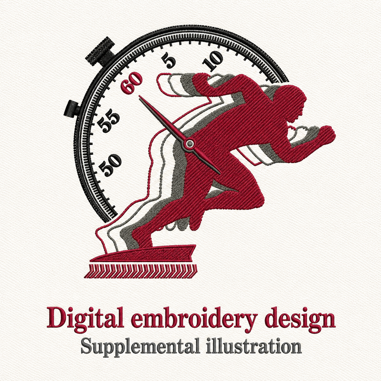 Illustrative preview of Runner and Stopwatch Embroidery Design.