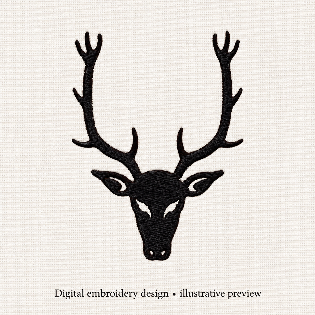 Illustrative preview of Deer Head and Antlers Silhouette Embroidery Design.