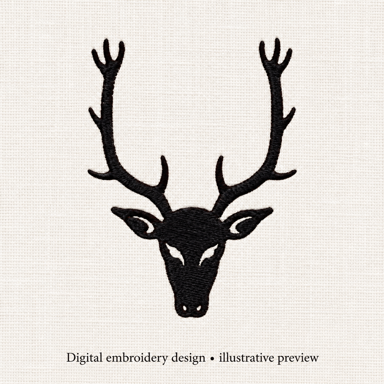 Illustrative preview of Deer Head and Antlers Silhouette Embroidery Design.