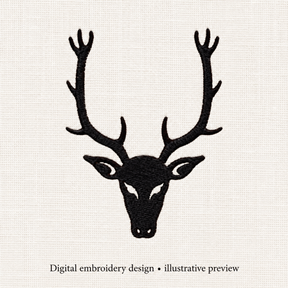 Illustrative preview of Deer Head and Antlers Silhouette Embroidery Design.