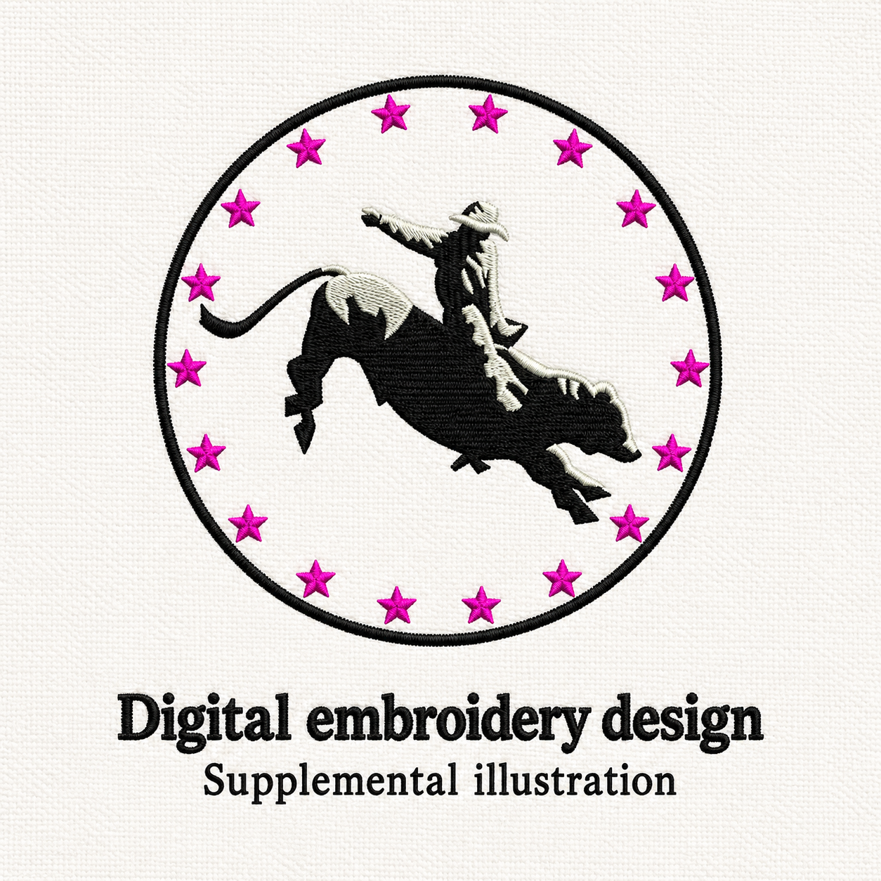 Illustrative preview of Bull Rider and Stars Embroidery Design.