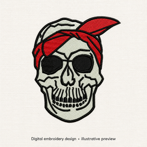 Illustrative preview of Skull with Red Bandana Embroidery Design.